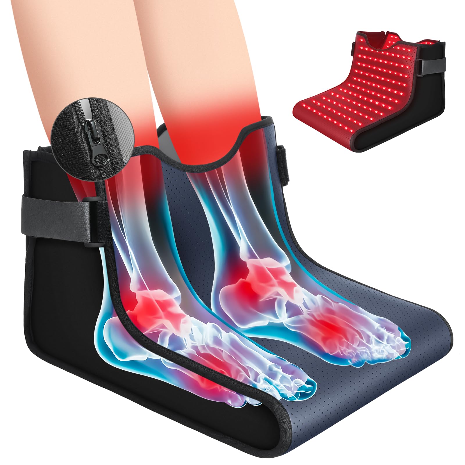 LIGHTIUM Terapia de luz roja para pies – 630 chips LED, longitud de onda dual (660 nm + 850 nm) Terapia de luz roja infrarroja para alivio del dolor de pie y tobillo, soporte de neuropatía de