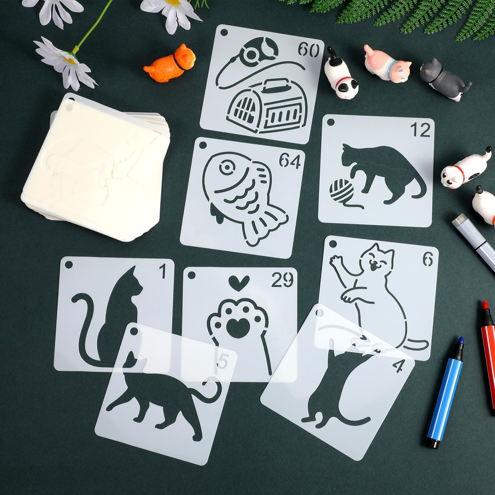 OOTSR 64pcs Cat Stencils for Painting,3.9" Cat Paw Stencils for Crafts Reusable Kitten Stencil for Card Making Animals Crafts on Wall Wood Floor Decor - Image 4