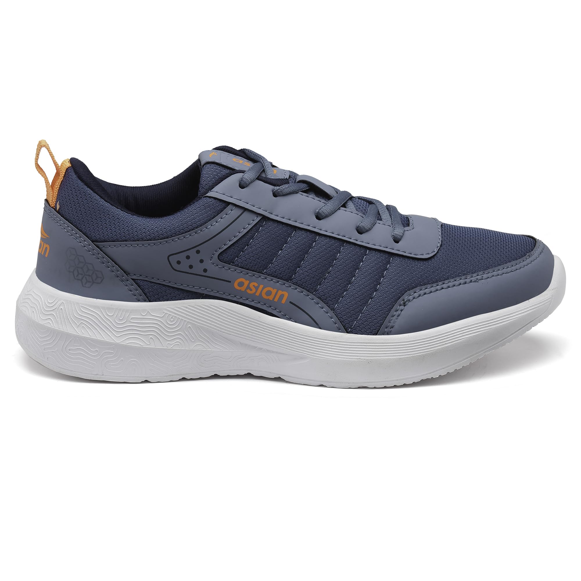ASIAN Electric-03 - Zapatillas deportivas para correr con suela ligera de EVA para hombre y niño, AZUL Pizarra NARANJA, 7 UK