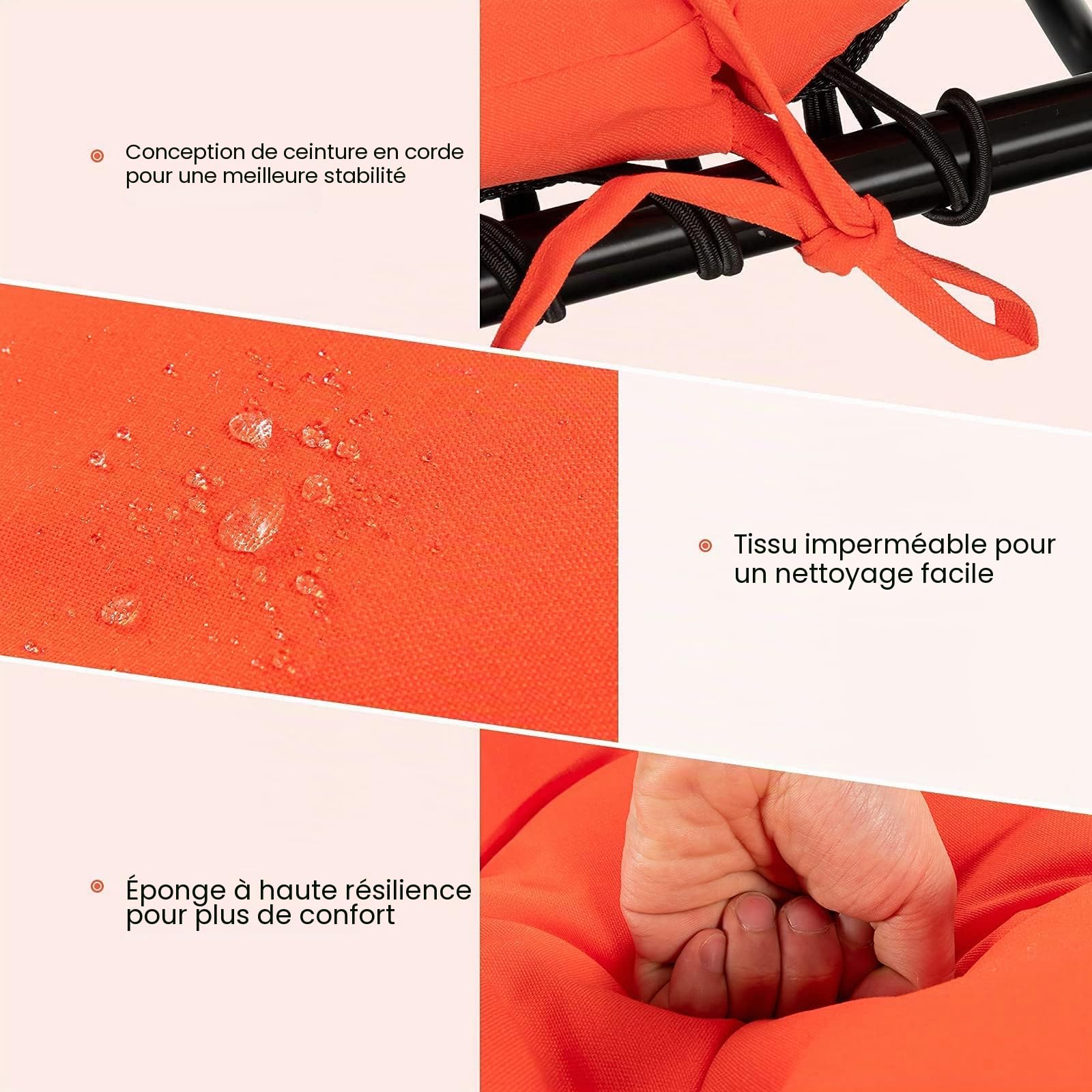 GRAFFY Coussin de Chaise Longue avec 4 Attaches – Coussin épais avec Design imperméable – pour extérieur et intérieur (Orange) – 183 x 55,9 x 10,2 cm