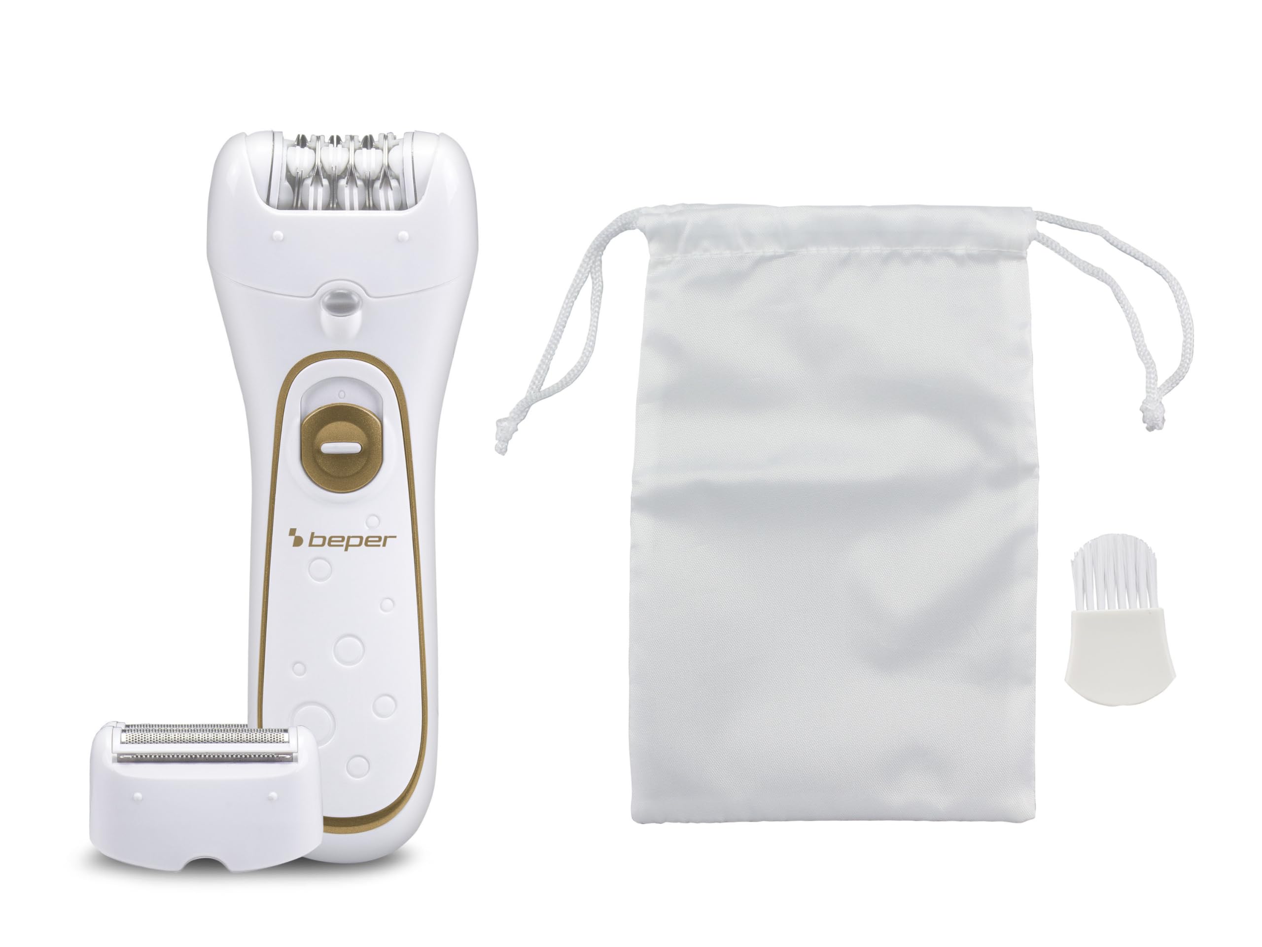 BEPER 3BEPI001 - Depiladora 2en1, Funcionamiento con cable o recargable, Plug&Play, Dos cabezales, Dos velocidades, Afeitadora y Silk-épil, Depilación rápida, Luz, Funda y cepillo incluidos