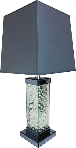 Miniatura 4 de Ebros Gift Moderna y elegante lámpara de mesa rectangular con cristales flotantes biselados de cristal y metal, con pantalla de tela gris, acento