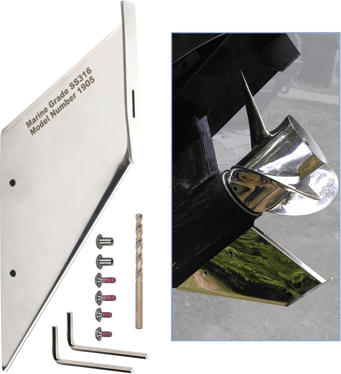 GlückMarine 27211 Boat Skeg Safe Repair Guard Fits Mercury Marine 75-300 HP Outboard Models Material Stainless Steel