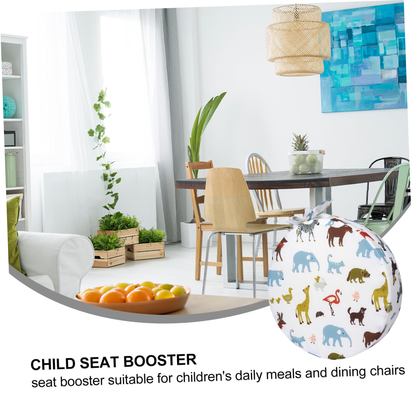 Cuscino Rialzo Sedia per Bambini in Cotone Beige, Imbottitura Comoda Fondo Antiscivolo per Seggiolone da Pranzo Rotondo Adatto a Dining Chair