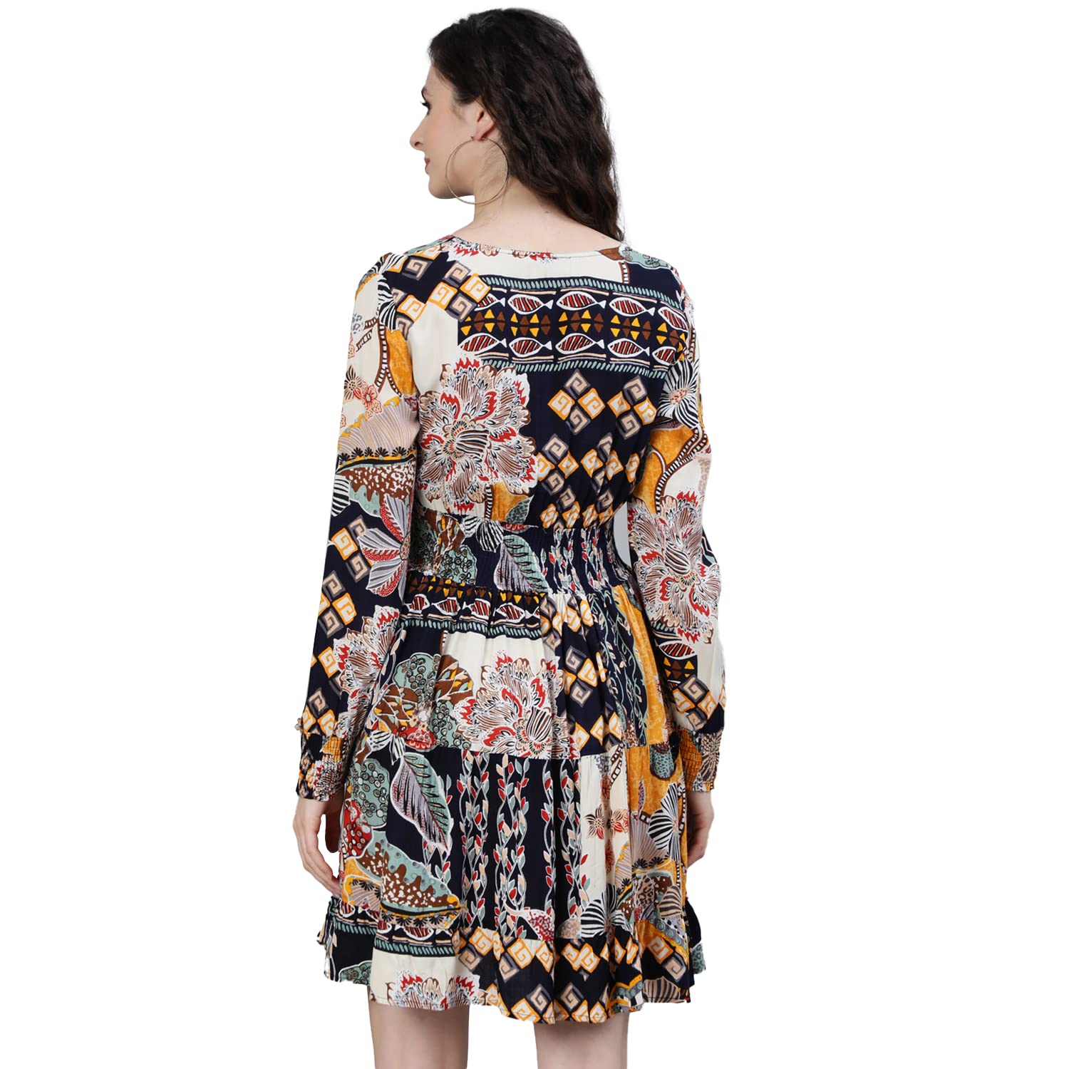 Ishin Women's Viscose Rayon Multi Coloured Floral Printed Dress