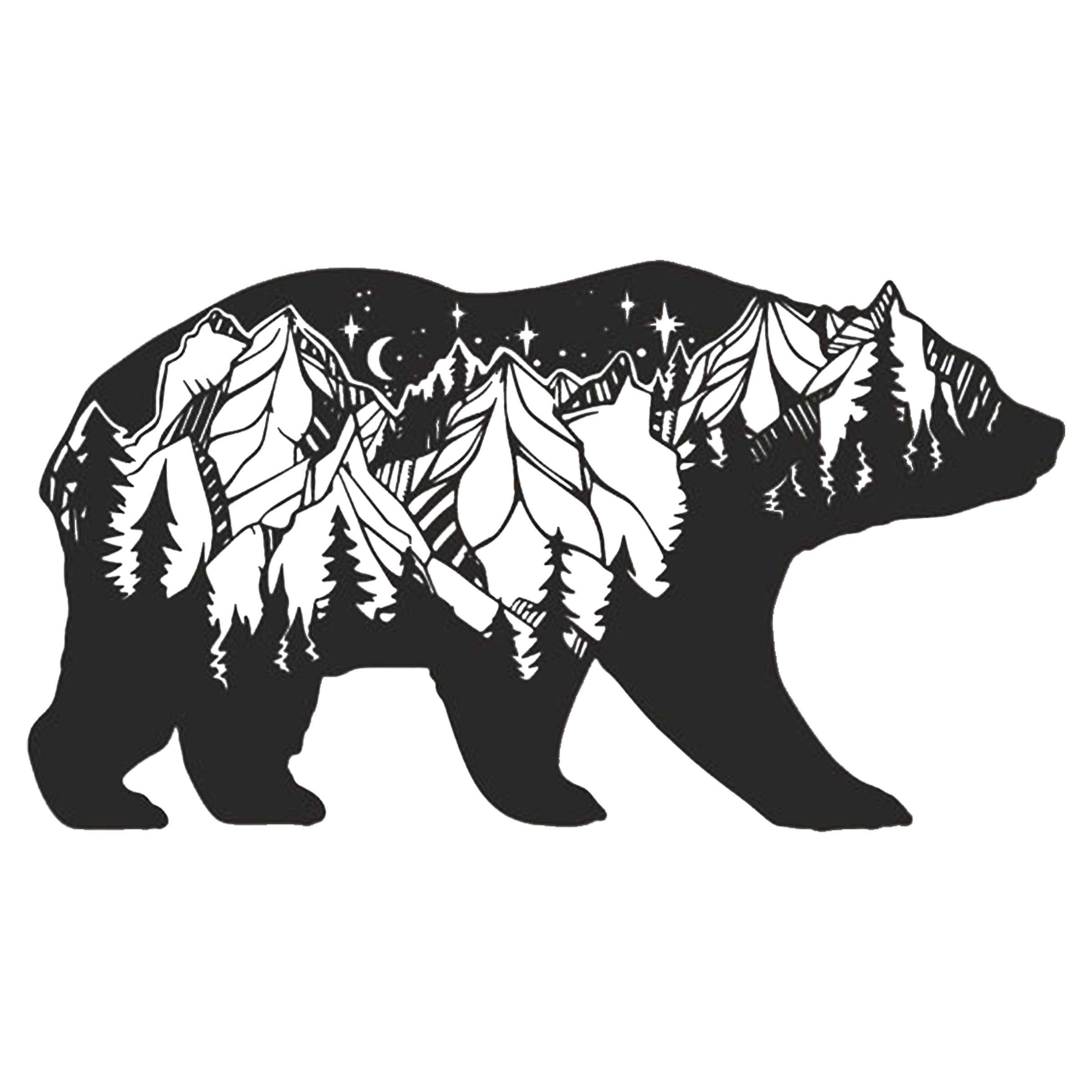 MIHO OZAWA Store National Park Bear and Forest Design, Metal Wall Decor, Night View Mountian Pattern