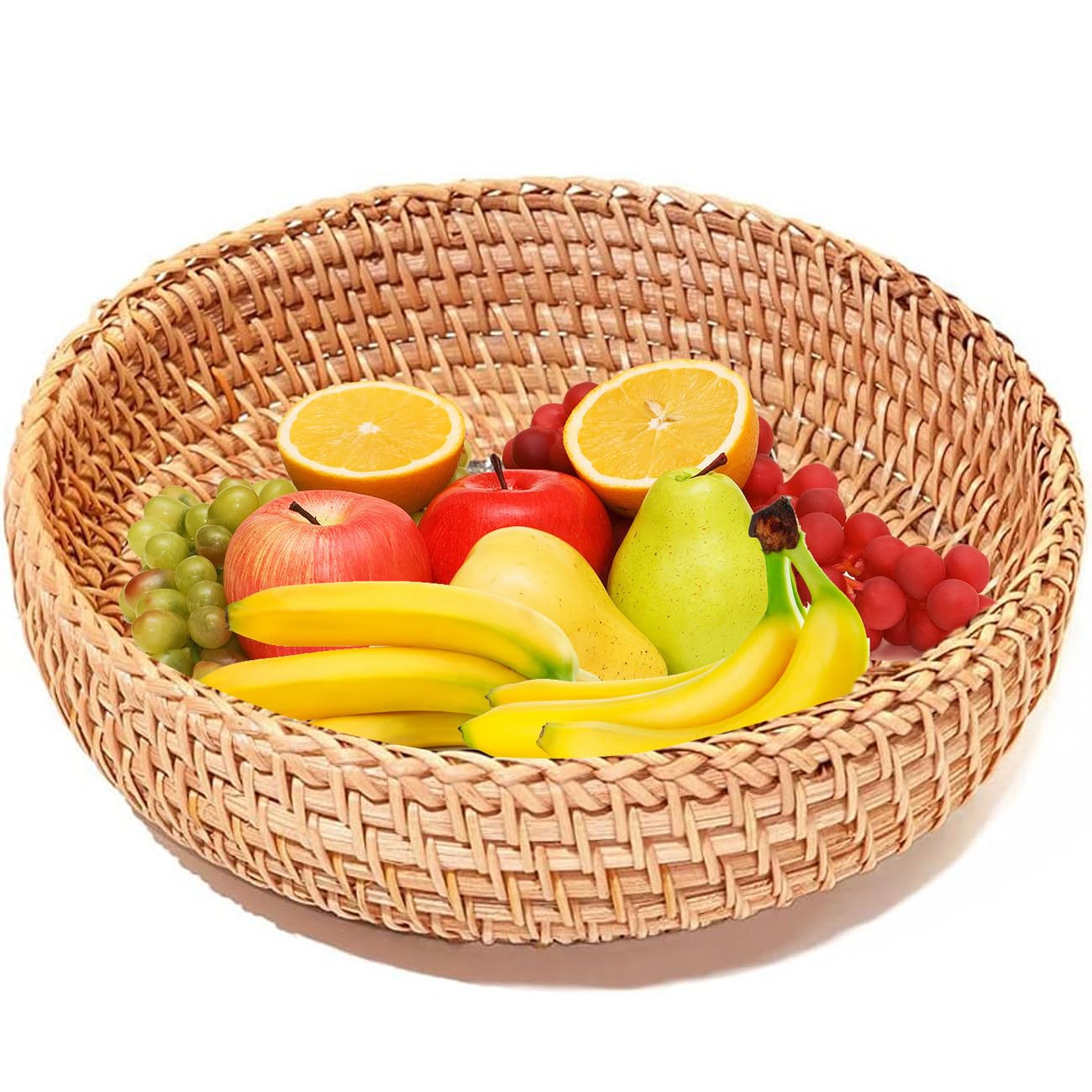 Rattan Bread Basket, Round Fruit Baskets, Wicker Storage Bowls, Natural Woven Serving Basket Bowls, Decorative Baskets for Kitchen Counter Organizing