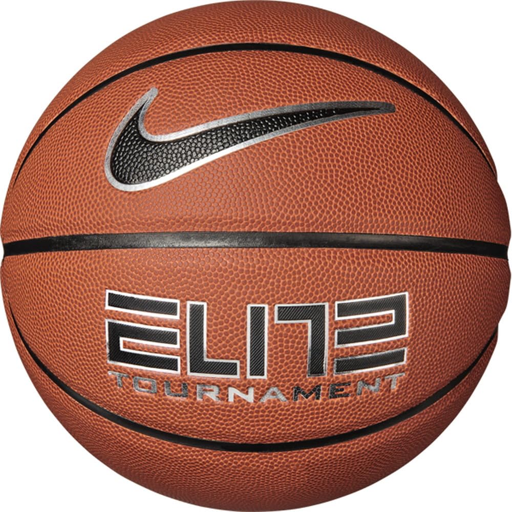 NIKEElite Tournament 8P Basketball Deflated Rubber and Faux Leather in Amber/Black/Metallic Silver, Size 7, N.100.9915.855.07