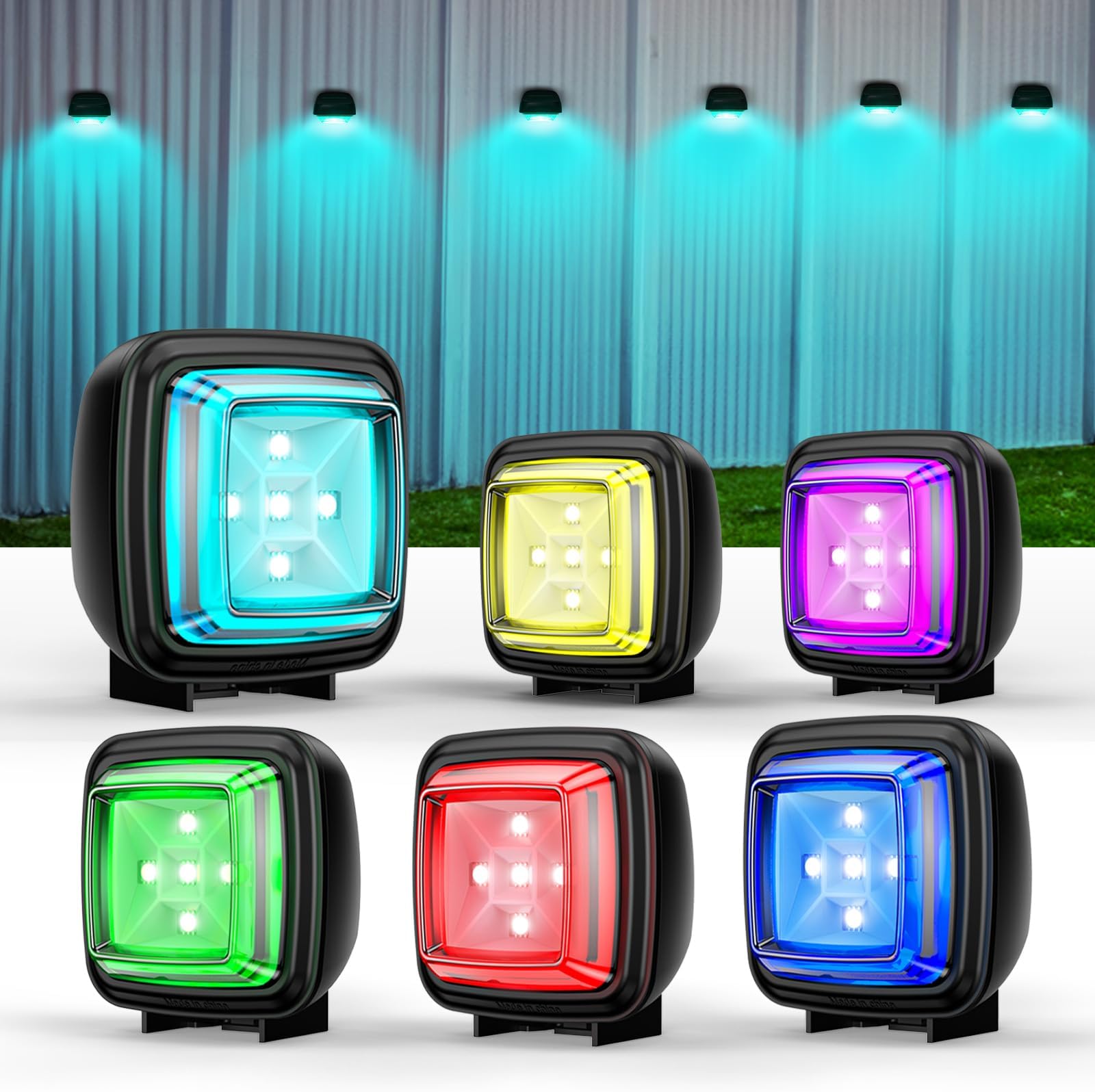 Solar Step Lights Outdoor Waterproof, 4 Pack RGB & 7 RGB Outdoor Solar Lights for Fence with 2 Lighting Modes, Solar Powered Deck Lights for Step Stairs Garden Yard