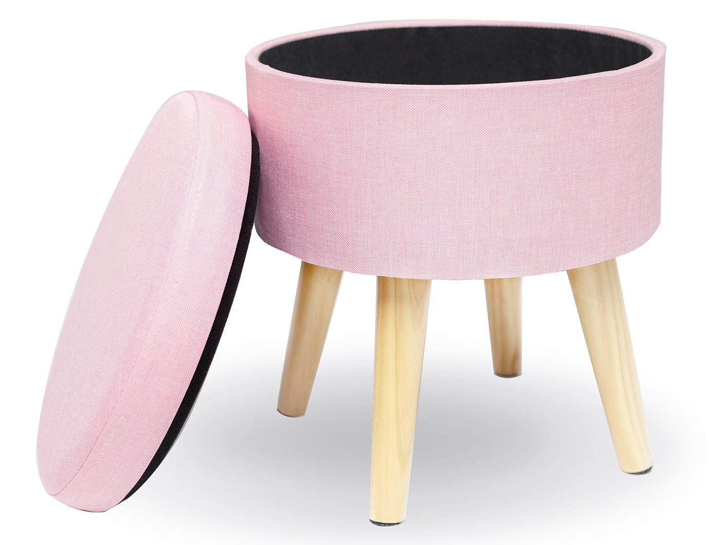 Pouf Hocker Stuhl Fusshocker Gepolstert Fußbank Rund Schemel Ottomane Polsterhocker Beinablage Sitzhocker Aus Leinen Und Massivholz Mit Stauraum Für Küche Und Wohnzimmer Rosa