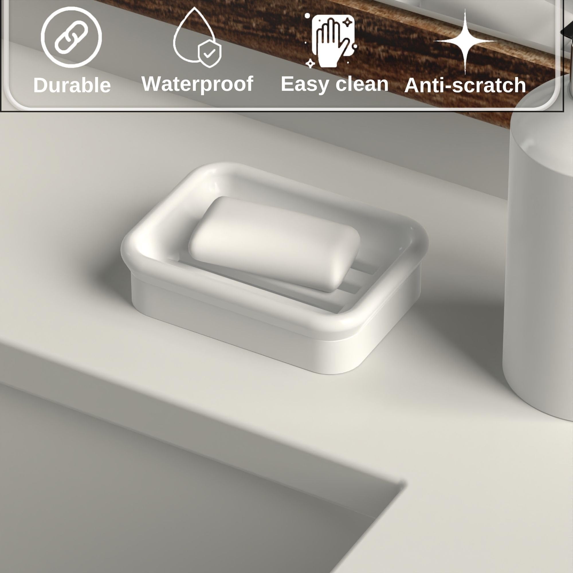 Jabonera de granito, soporte de jabón colador de doble capa, adecuado para cocinas, baños y fregaderos de bar, soporte de jabón duradero para ducha, el mejor lugar para tu barra de jabón (blanco)