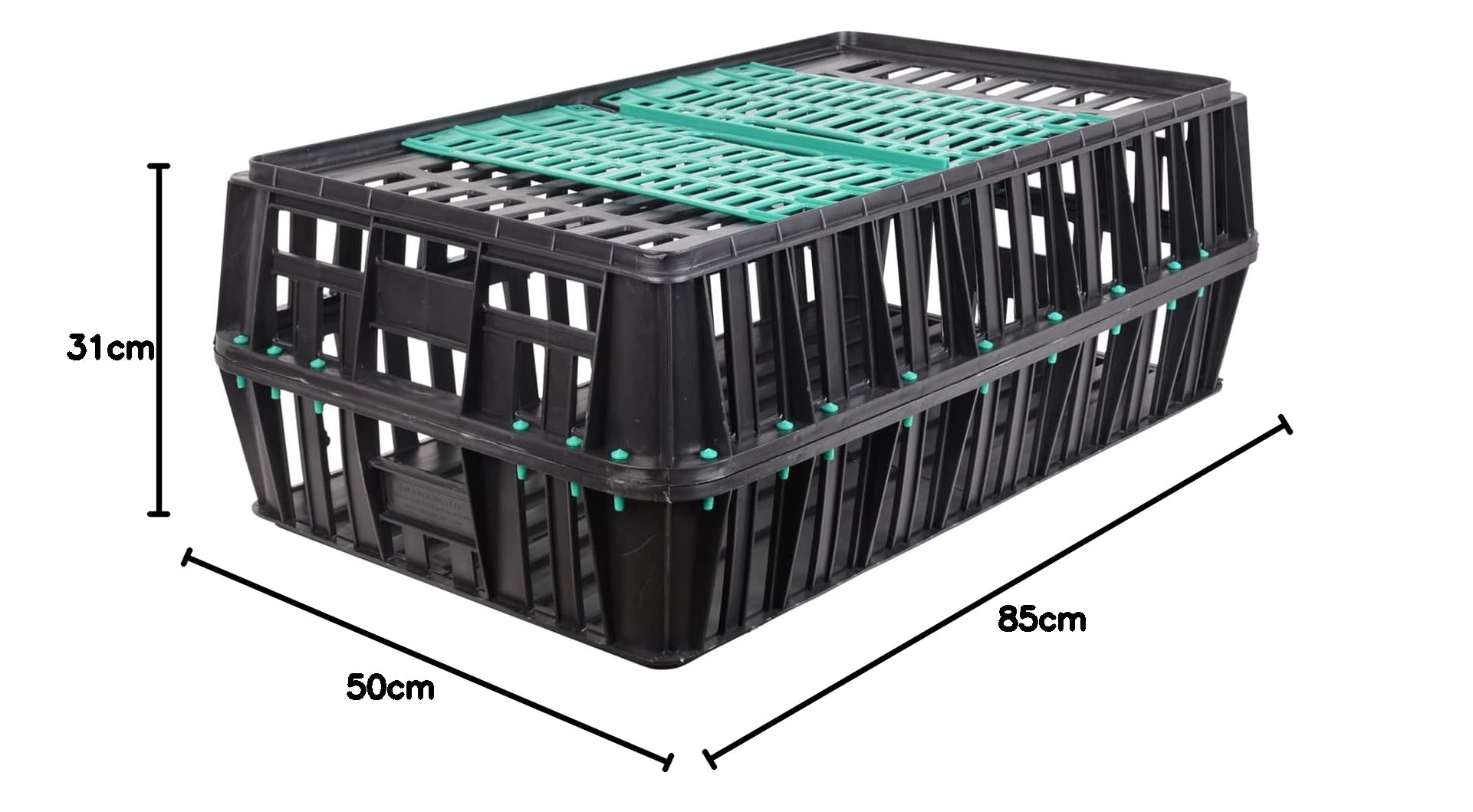 Geflügeltransportkiste 85x50,5x31cm mit 2 Türen in schwarz mit grünen Türen