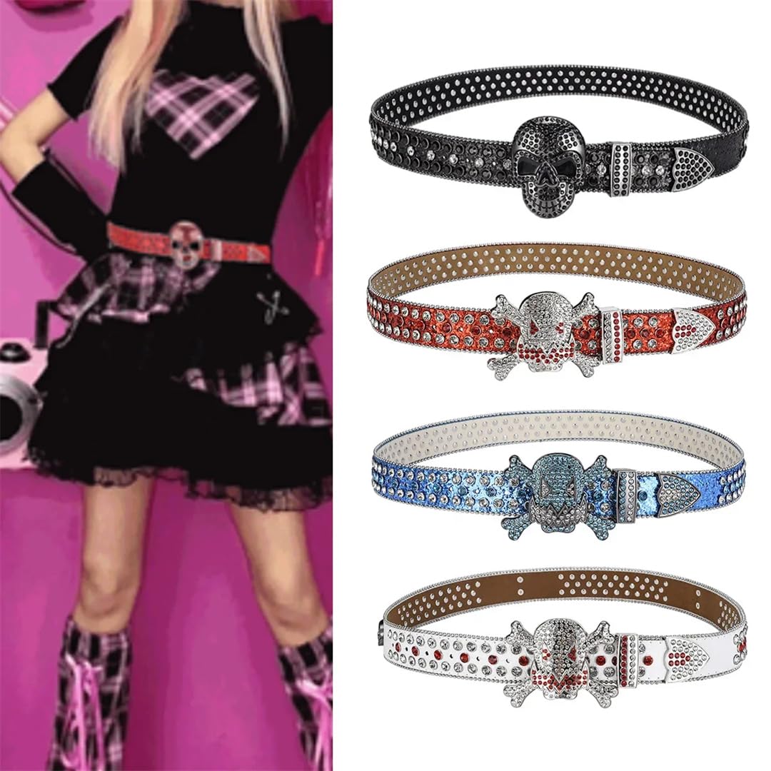 Herren Damen Strass Gürtel Bling Nieten Design Lederbund Western Cowgirl Gürtel
