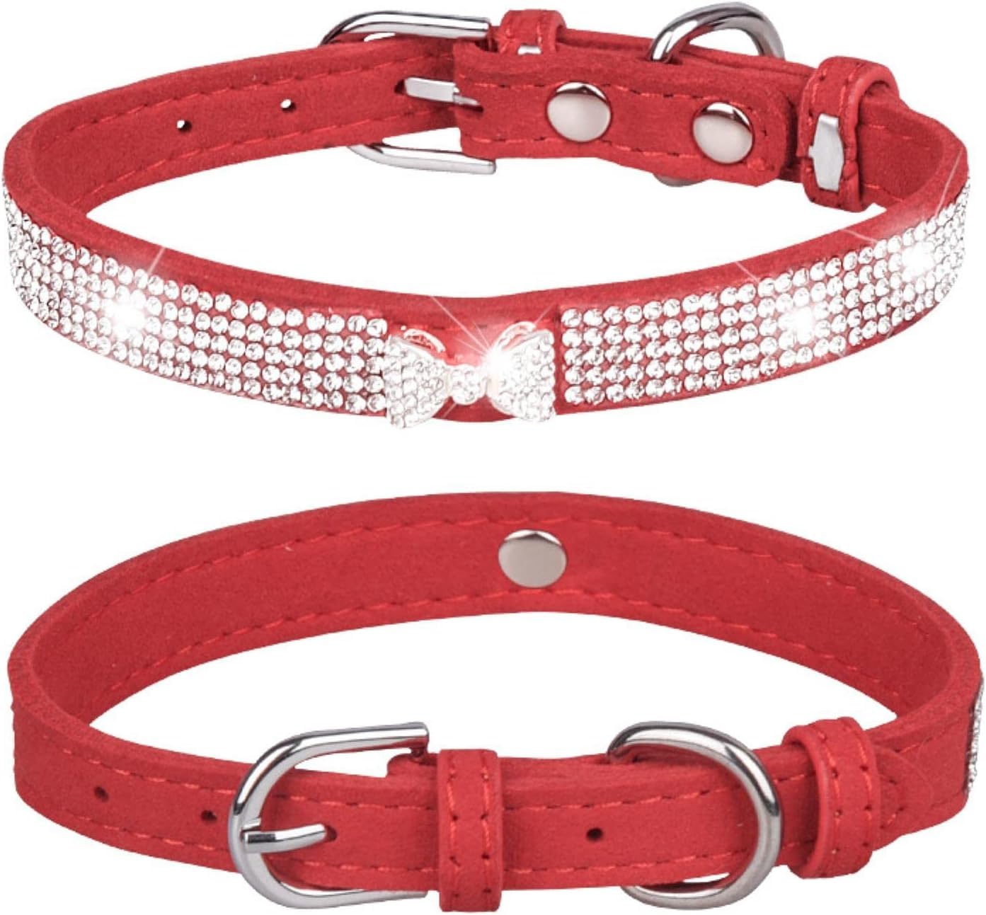 Obroża dla psa, Uroczy Bling z błyszczącą kokardką dla dziewcząt i chłopców Rhinestone spersonalizowany(Purple,X Small)
