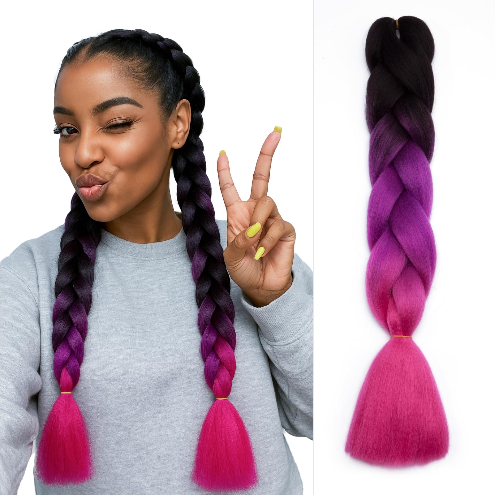 tesshair Braiding Hair Extensions 24 Inch Jumbo Braiding for Twist Braiding Synthetic Fashion Braids Extensions Hair Natural Braid Extensions for Women Grils (Black/Purple/Purple Red