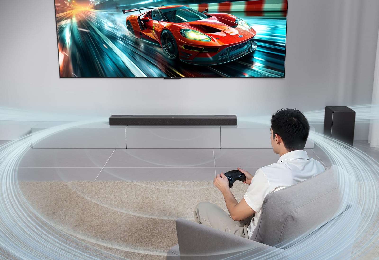 Barre de son TCL Q75H 5.1.2 ch pour TV, 620 Watts, Home cinéma, Surround cinéma, Expansion sonore, Dolby Atmos, DTS:X, HDMI eARC, Bluetooth 5.1, une télécommande, USB, Optique, Montage mural possible