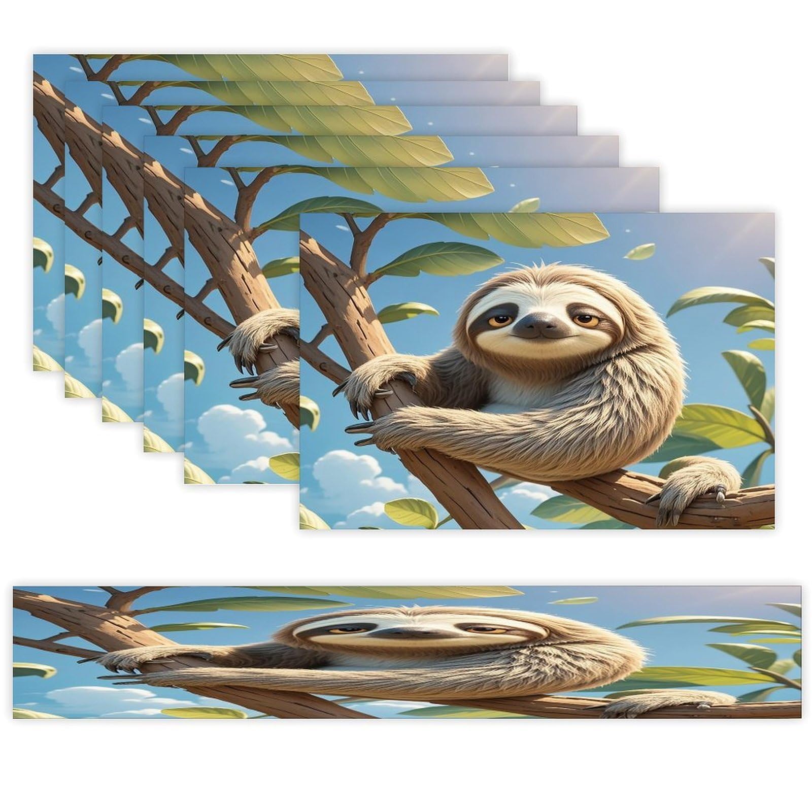 Cartoon Sloth Placemats Set of 6 and Table Runner for Holiday Party Kitchen Dining Table Decor Farmhouse Style Washable Table Mat Set Heat Resistant Linen Place Mat Sets