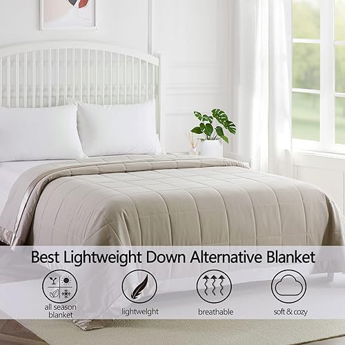 Miniatura 2 de Manta de tamaño King para cama, manta alternativa de plumón con ribete satinado, manta ligera para todas las estaciones  Invierno verano cómodo