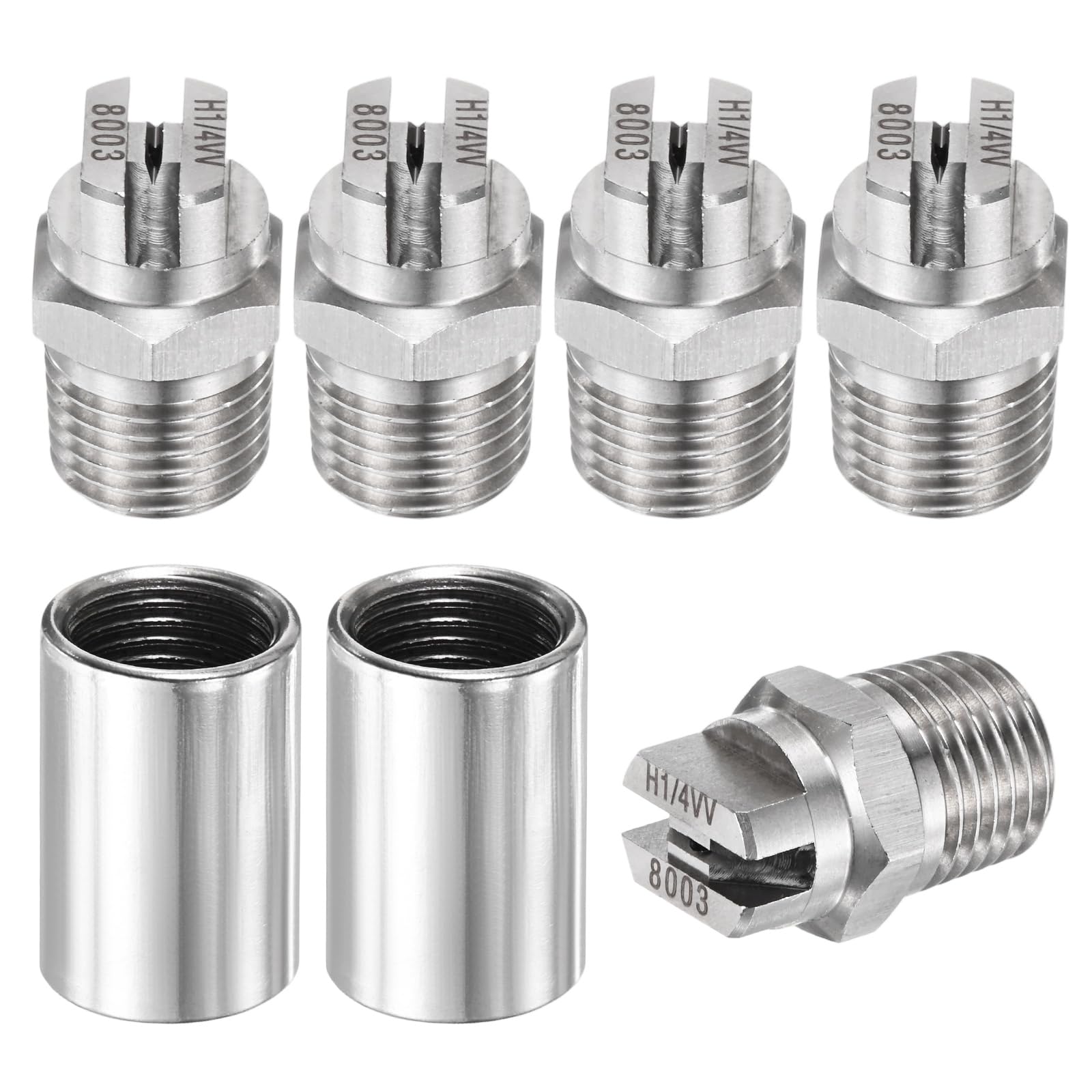 TIXIPEM 1/4" BSP Male 80 Degree Flat Fan Spray Tip [7PCS] - High Pressure Washer Spray Nozzle with 1/4" BSP Female Pipe Fitting Used for Water Guns - [Stainless Steel-1.1MM]