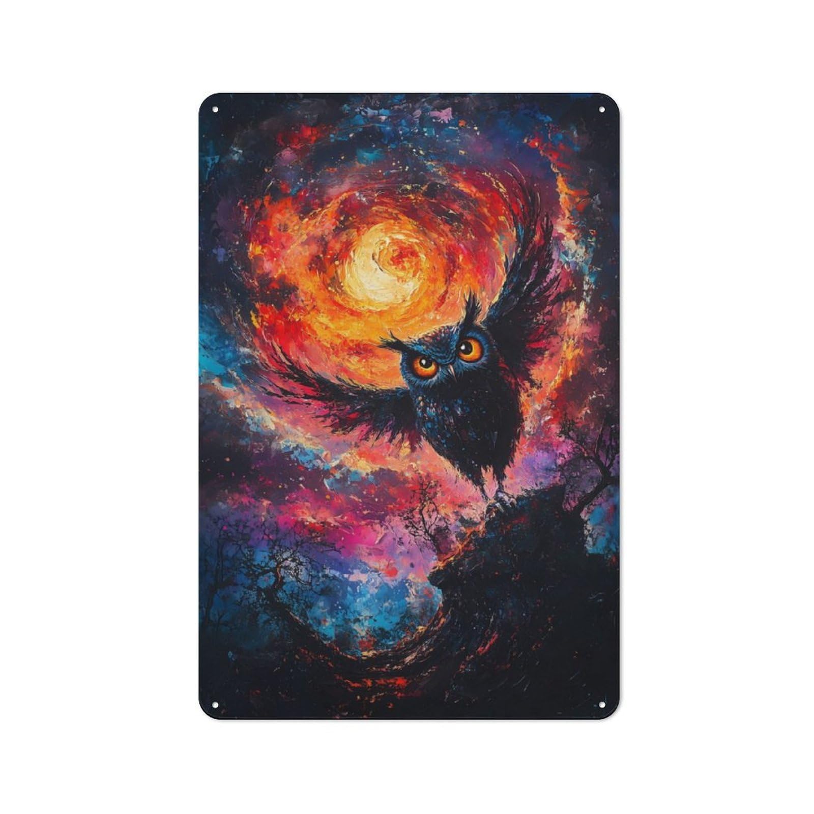 Junmoney Owl In Night Sky Printed Metal Sign 30X20cm For Living Room Or Hallway, A Decorative Christmas Gift For Living Room Decor Lovers