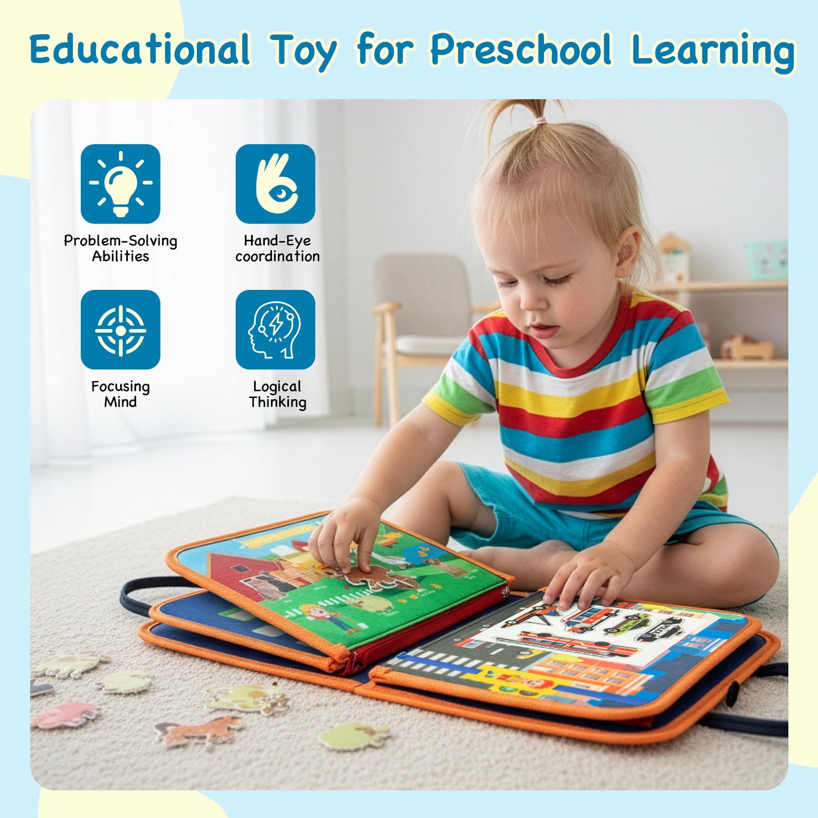 Busy Board Montessori Spielzeug ab 1 Jahr, Busy Book Kinderspielzeug ab 1 2 3 Jahre, Baby Geschenk Spielzeug ab 1 2 3 Jahre, Ostergeschenke Kinder (Blau)
