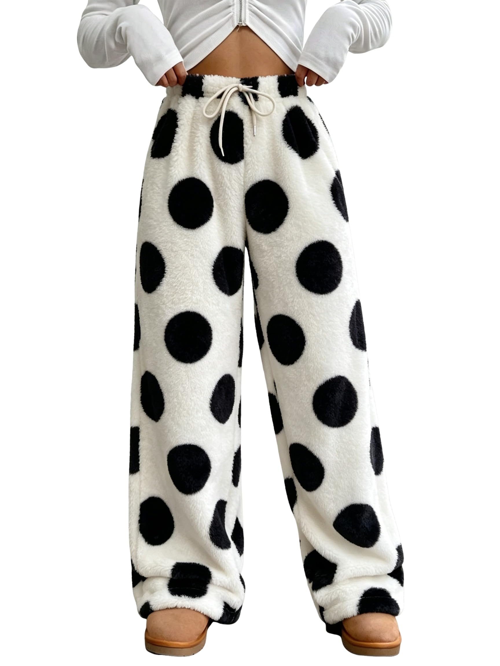 ZAFUL Women's Fuzzy Plush Pajama Pants Wide Leg Pj Bottoms Lounge Pants