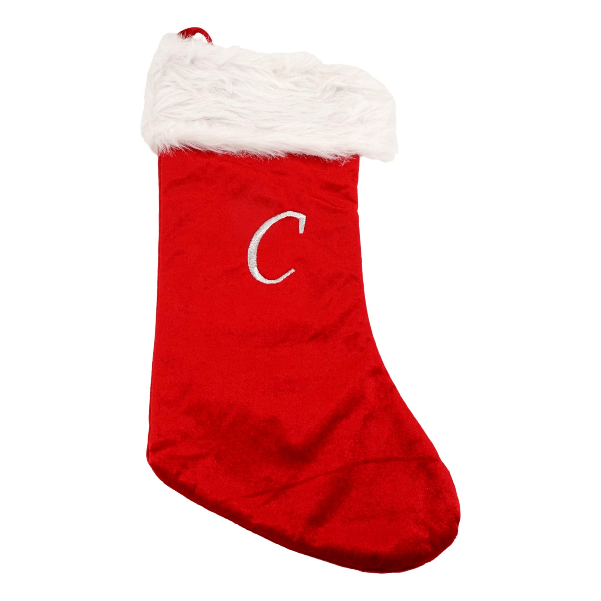 Treasure Co Trio Red Plush 20 in Christmas Stocking (Monogrammed Letter) White Cuff Holiday Fireplace Hanging