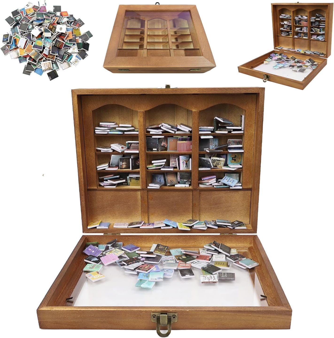 Abnaok Anxiety Bookshelf Get Rid of Your Anxiety, Stress-Relief Booksshelf Organizer Miniature Book Matchbox Display Cabinet, Creative Ornaments, Decorative Shelf for Home/Office Desk