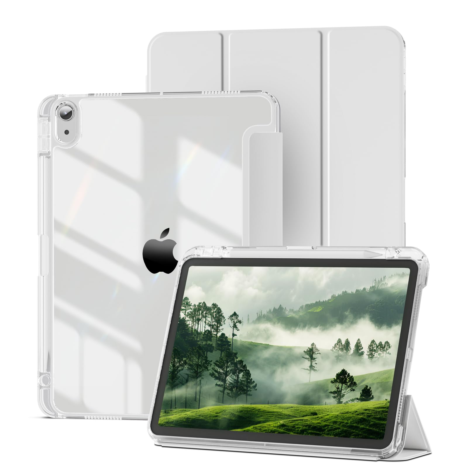 KenKe for ipad 10th/11th(A16) Generation Case with Pencil Holder, Soft TPU Frame, Smart Protective Cover with Clear Back Shell for iPad 11/10.9 inch (2025/2022), Tri-fold Stand, Auto Wake/Sleep, Gray