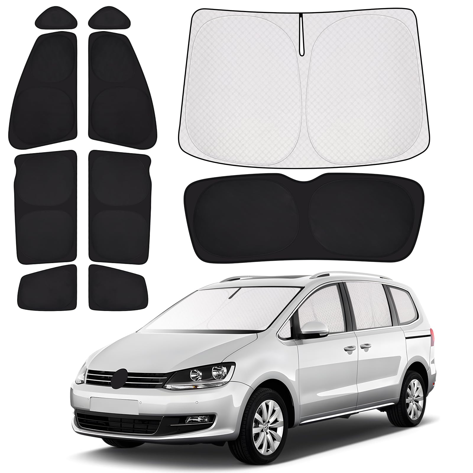ZATOOTO Sonnenschutz Auto Geeignet für VW Sharan 2010-2020, Sichtschutz Auto für Frontscheibe, Seitenfenster und Heckscheibe, Vollständiger Satz Wärmeisolierung und Privatsphärenschutz