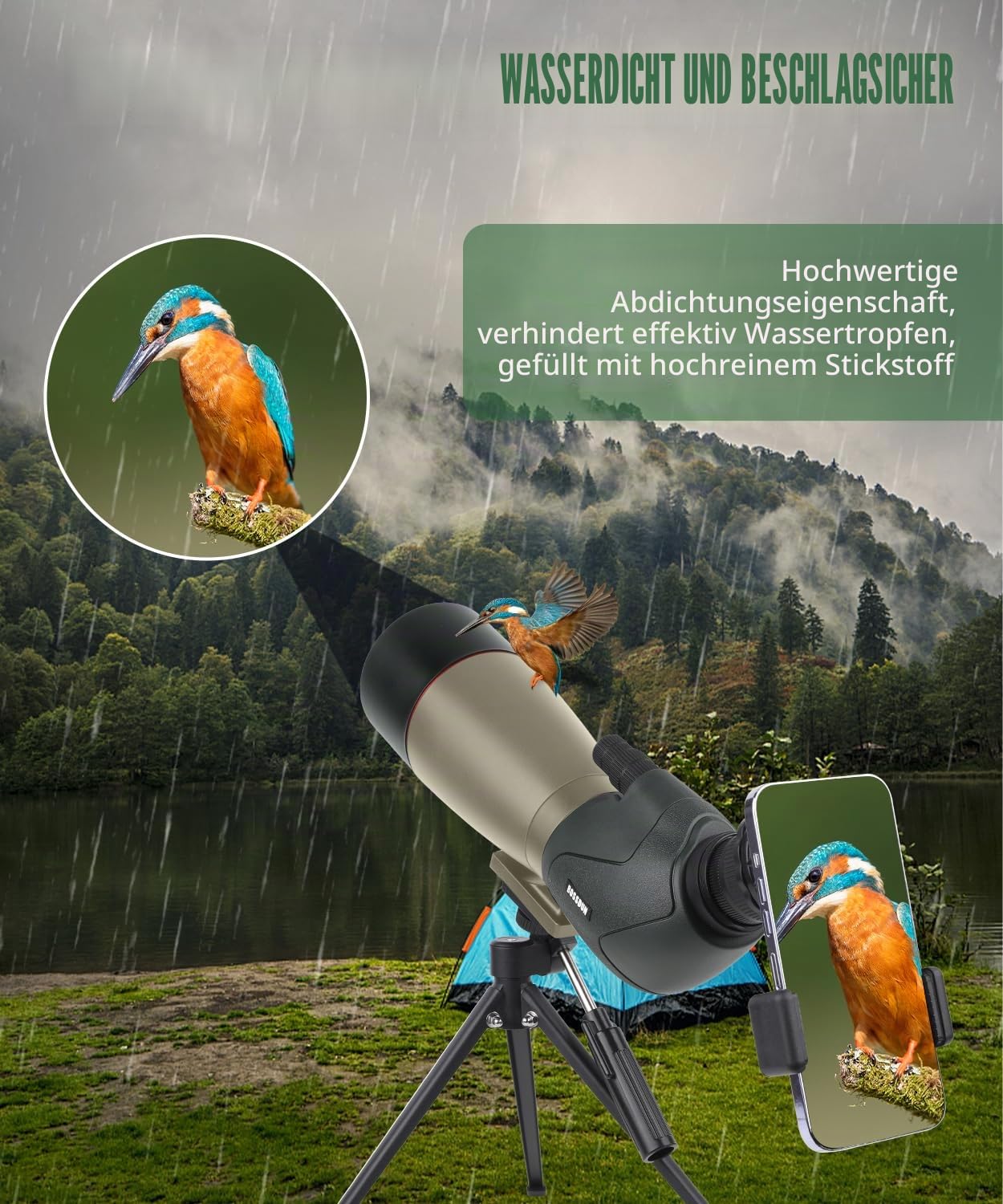 Spektiv, Ultra HD 25–75 x 60 Teleskop, Dual-Fokussierung, ED, wasserdichtes Zielfernrohr, FMC-Objektiv, BAK4-Prisma mit Tragetasche, Stativ für Zielschießen, Jagd, Vogelbeobachtung, Wildtierlandschaft