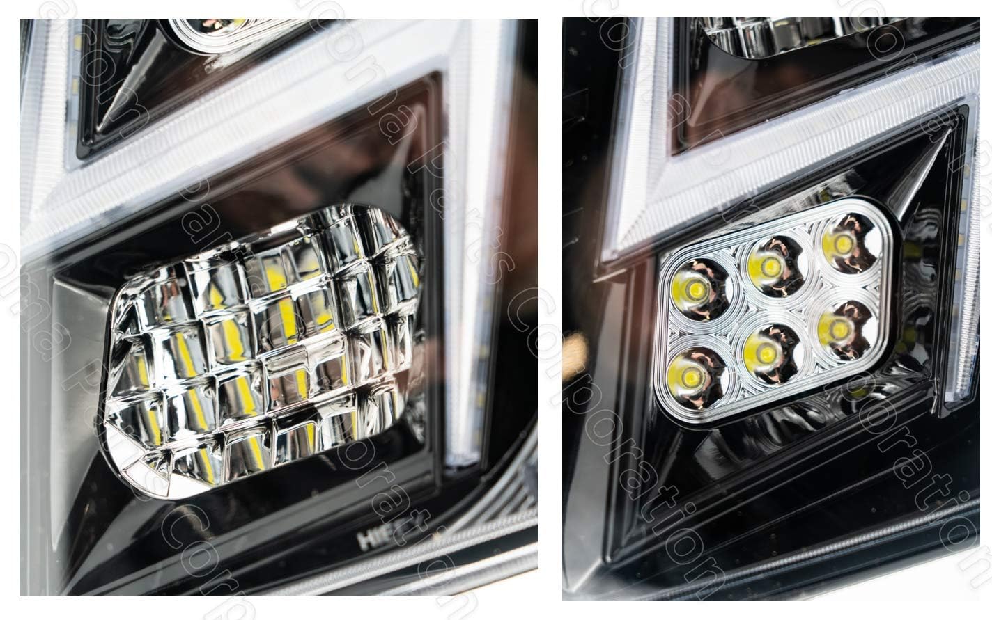 KOZAK LED High Beam and Low Beam Bumper Fog Lights, BLACK Housing Pair (Right Passenger and Left Driver Side) Set Compatible with Volvo VNL 2004-2017 PLUS Logo Emblem and Vest