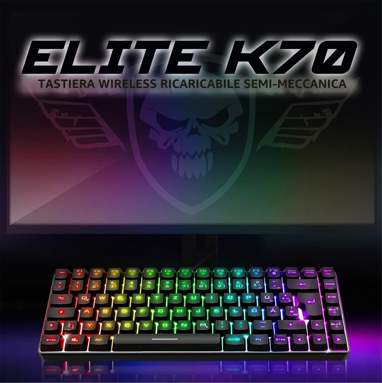 SPIRIT OF GAMER Tastiera wireless Bluetooth TKL RGB QWERTZ | Tasti semi-meccanici con retroilluminazione 25 anti-ghosting | Compatibile PC Smartphone Tablet