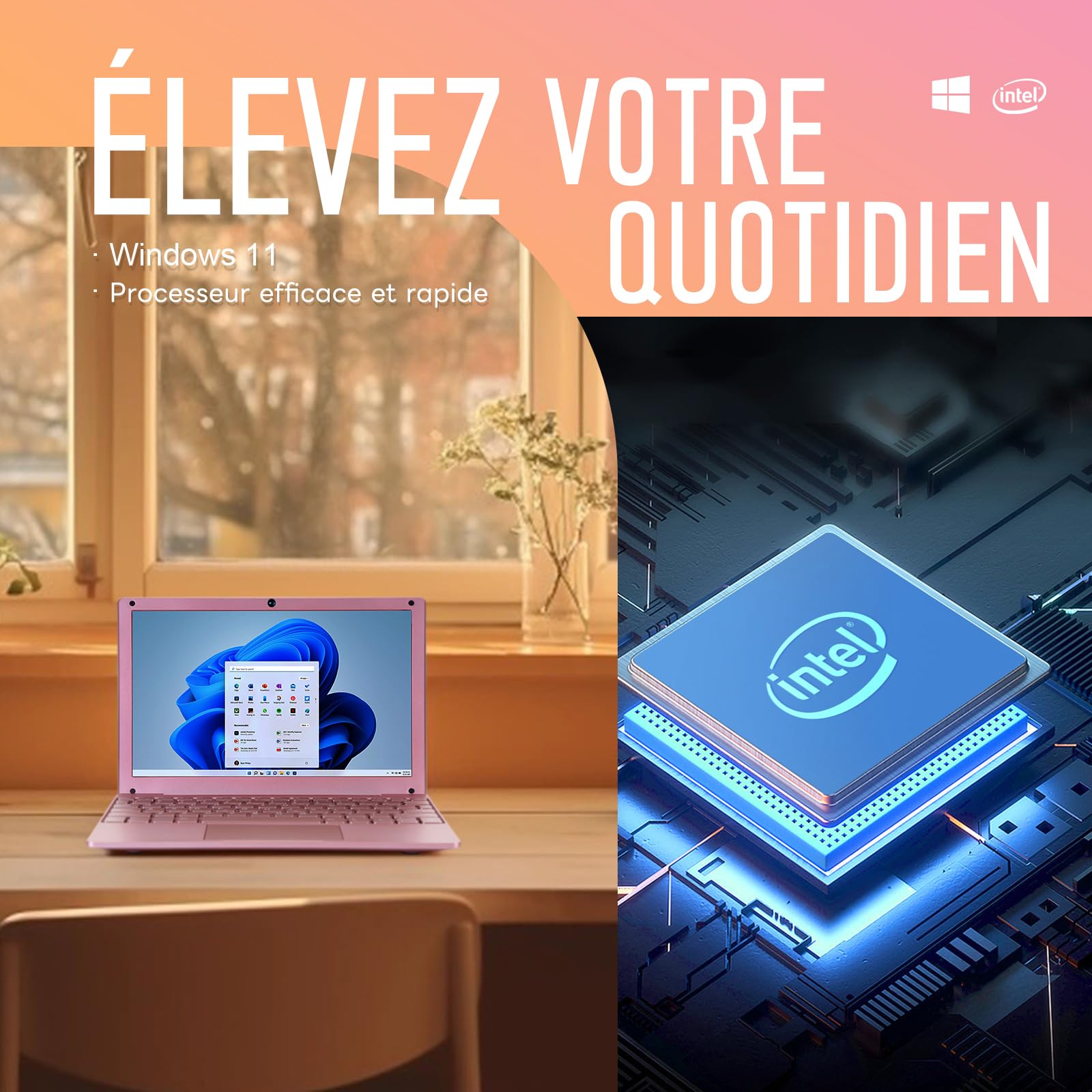 G-Anica Ordinateur portable win 11, 8 Go de RAM et 128 Go de ROM, Processeur Celeron Dual-Core, Netbook 10 pouces avec WiFi, Mini-ordinateur livré avec sacoche, souris, casques audio et tapis de souri