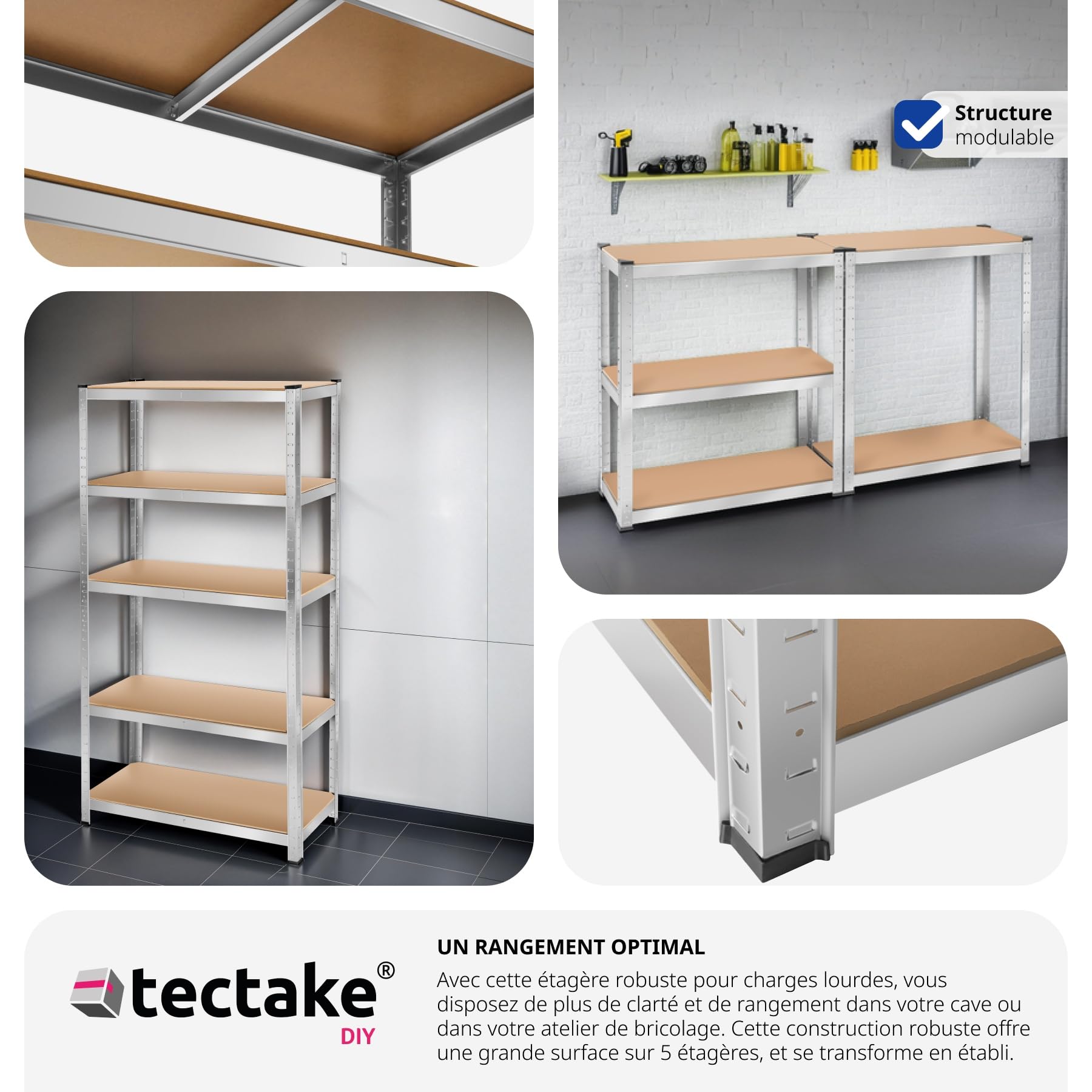 TecTake® Étagère Garage Étagère Charge Lourde Meuble de Rangement modulable en métal 5 tablettes 90x40x180cm Max. 750 kg pour Rangement Outils Rangement Atelier pneus Rangement buanderie Garde Manger