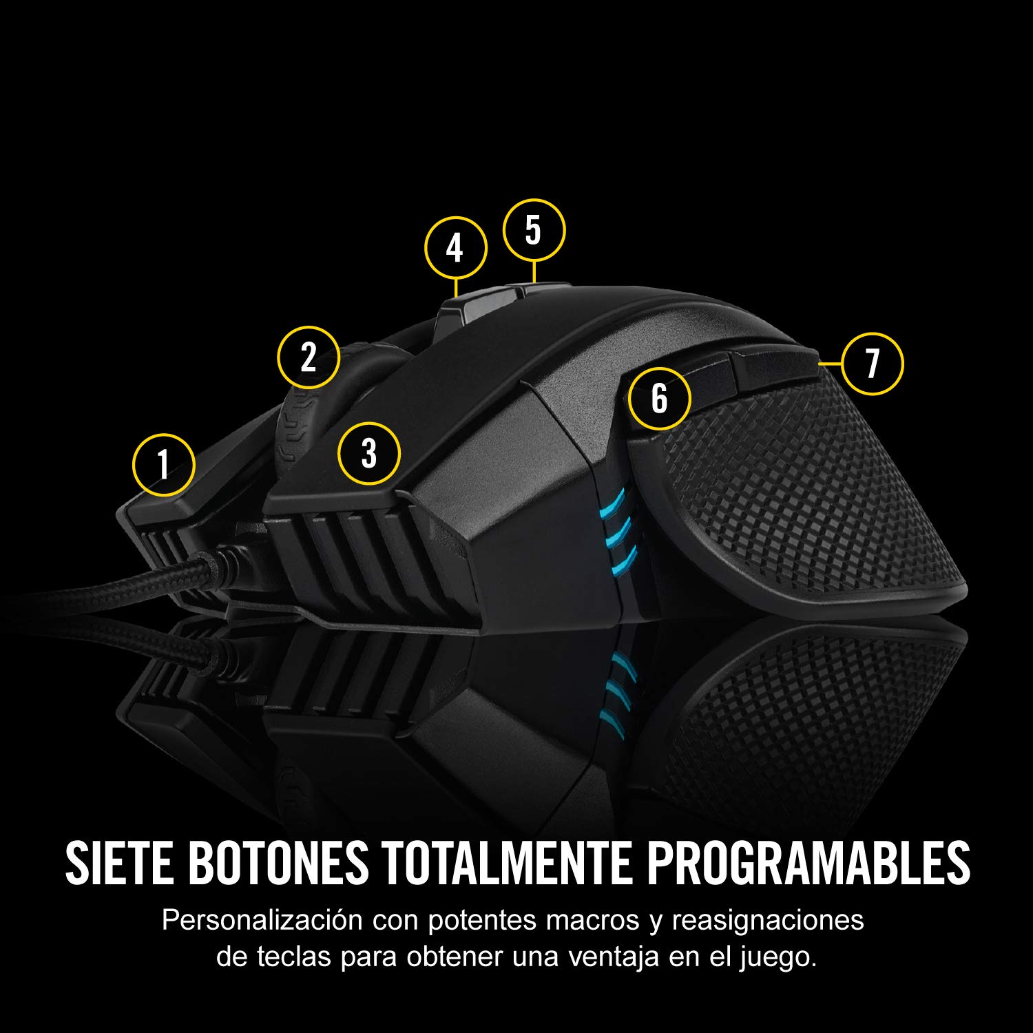 Corsair IRONCLAW RGB con Cable FPS/MOBA Ratón para Juegos - Negro | 18.000 DPI, 7 Teclas Programables, Diseñado para Manos Grandes, Compatible con iCUE, PC, Mac, PS5, PS4, Xbox
