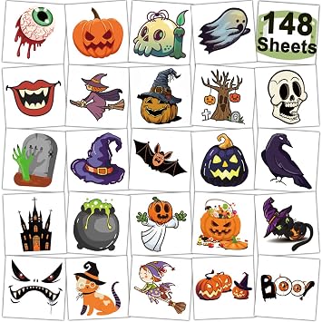 CHARLENT 148 Sheets Halloween Temporary Tattoos for Kids