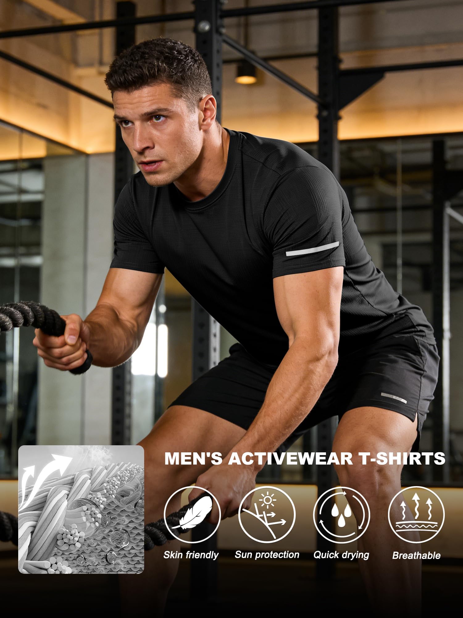 Herren 5er-Pack UPF 50+ Sonnenschutz T-Shirt, Leicht Schnelltrocknend Sport Funktionsshirt