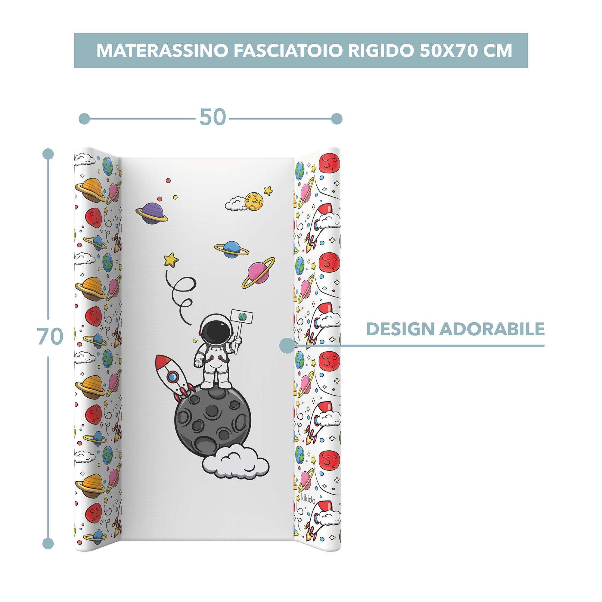 Kikido Materassino Fasciatoio 50x70 - Astronauta - Materasso Fasciatoio in PVC con Bordi Rialzati - Materassino Universale con Spondine di Sicurezza, Universale e Impermeabile 70x50 - 3