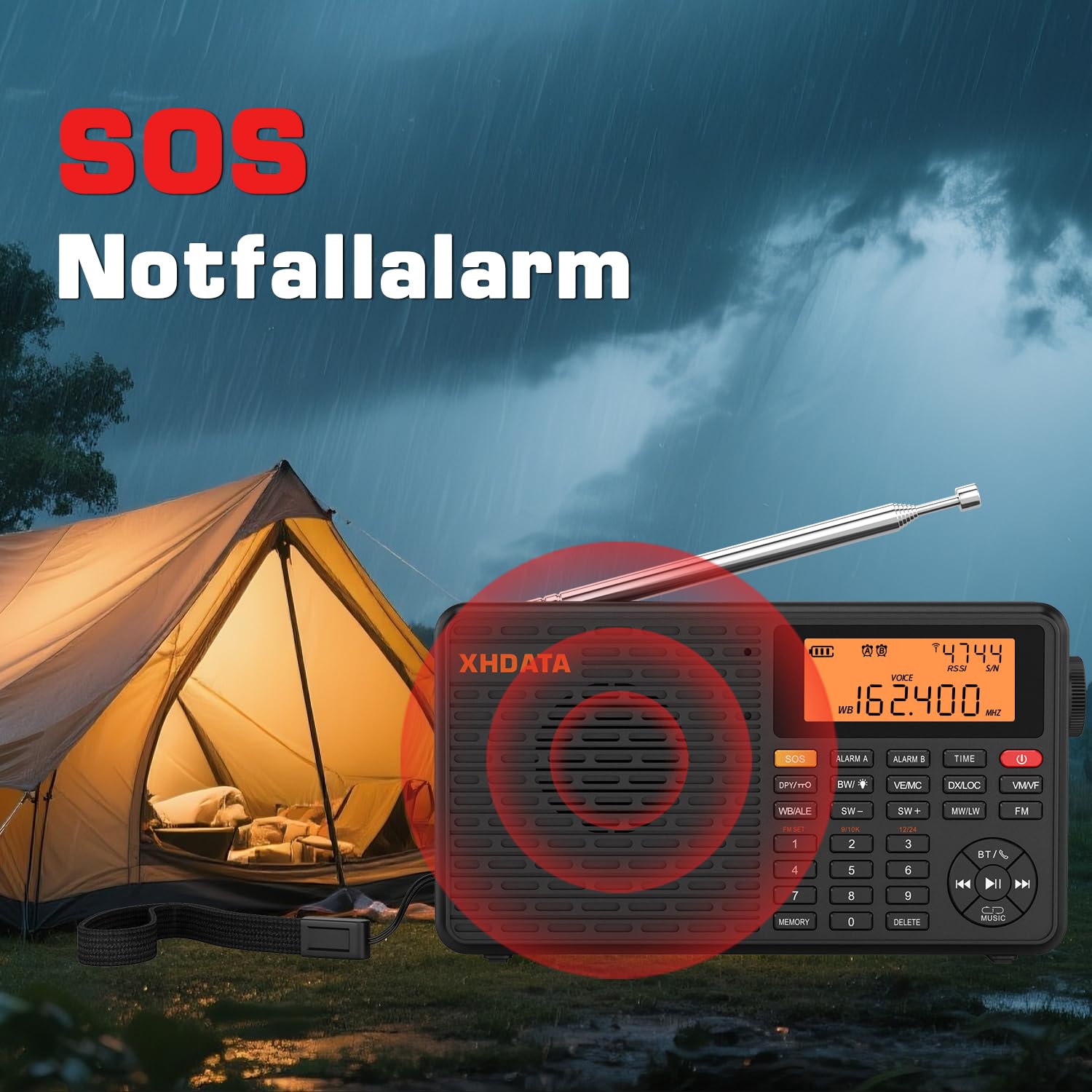 XHDATA D109WB Klein Tragbares Retro Radio FM/AM/LW TF/Bluetooth MP3-Player SOS-Alarm Küchenradio Outdoor Camping Notfall Senioren Kinder