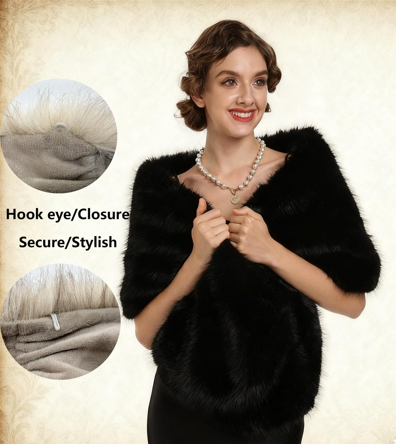 SAFERIN Women's Winter Faux Fake Fur Straight Wedding Halloween Party Custume Accessory Scarf Wrap Collar Shawl Shrug - Image 3