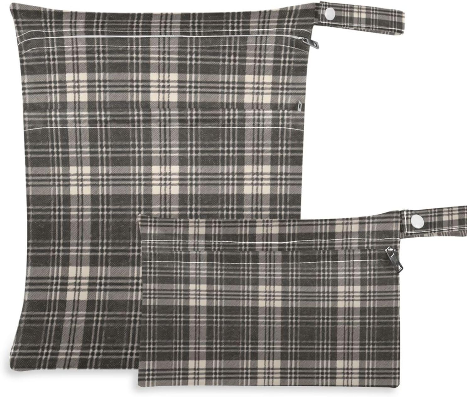 Gray-brown Check reusable wet clothes bag 2 Pack travel essentials for flying with handles for bathing, pool