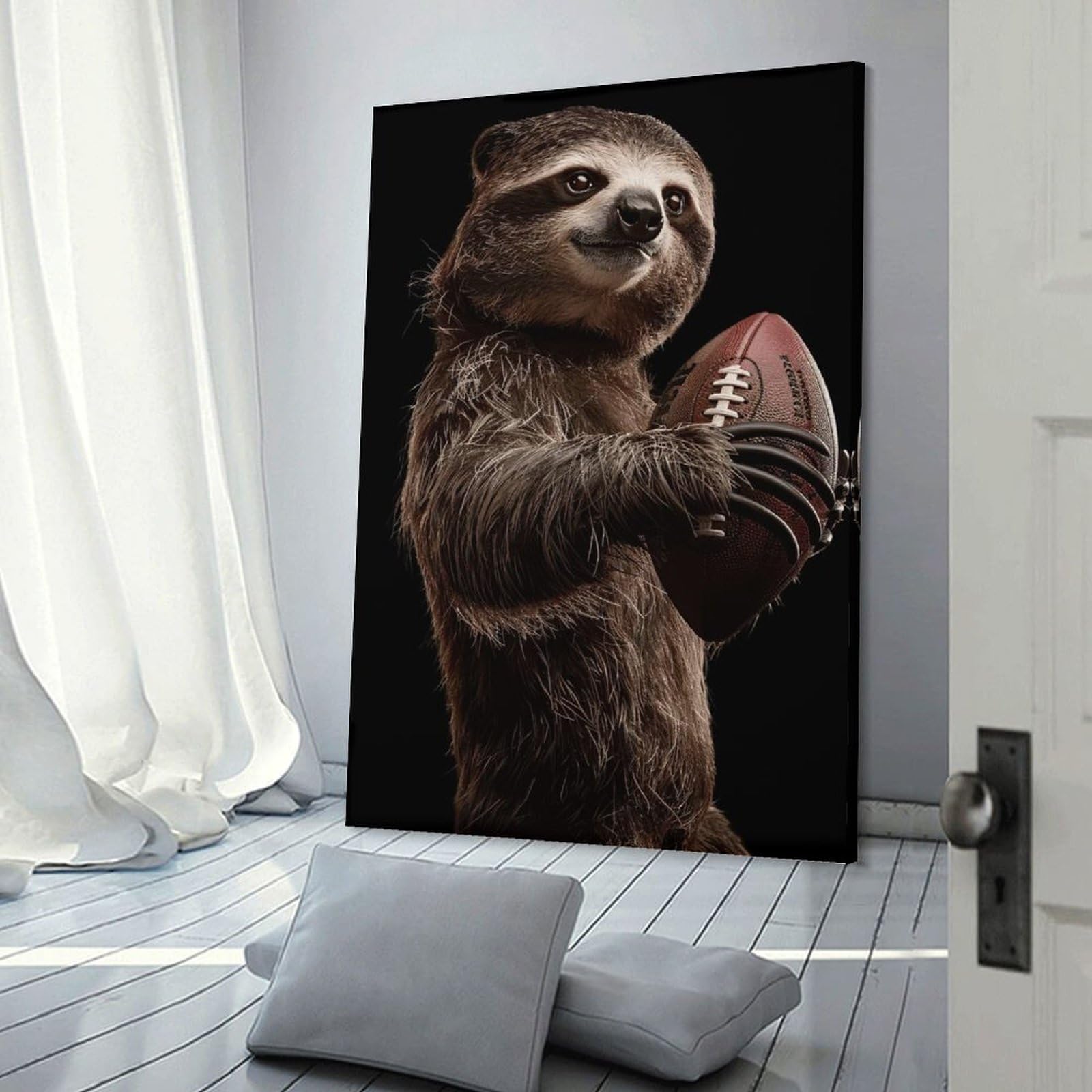 Junmoney Frame-Style-5-1 Sloth American Football Wall Picture Print 24X36inch(60X90cm), For Lounge Decor, Offices Or Entryway Styling, A Flexible Wall Accent For Shared Spaces