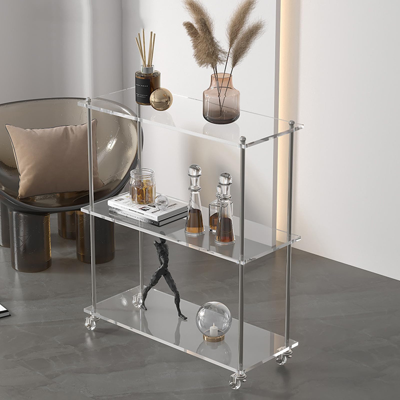 Carrito de barra de acrílico – Carrito de servicio rodante, rueda de carrito de almacenamiento de niveles | Carrito de barra de acrílico | Carritos de servicio rodantes para el hogar, apartamento