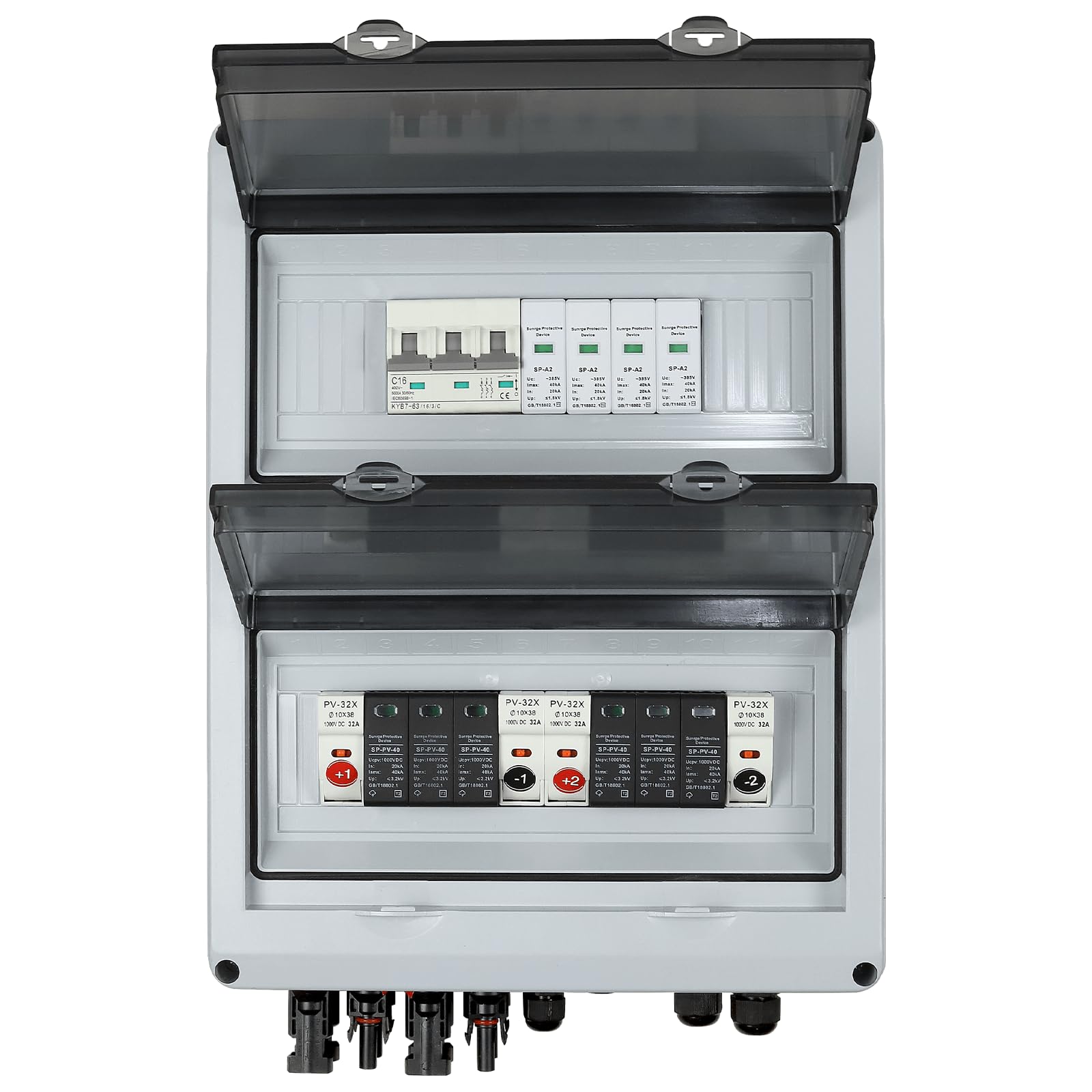 WERCHTAY Überspannungsschutz PV 1000V DC Trennschalter PV Anlage 32A Solar Anschlusskasten Solar System AC DC 1-strings 2-strings (12M)