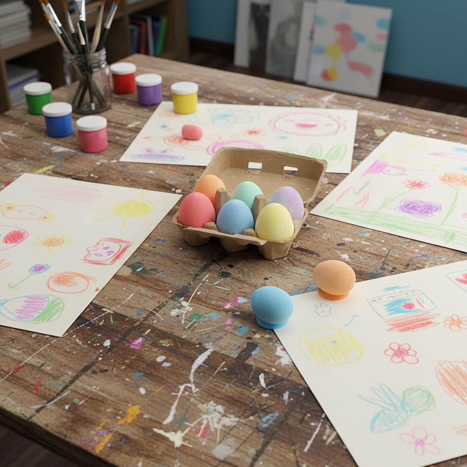 Sidewalk Chalk Set Egg Shaped Chalks Easter Egg, 6Pcs Solid Color