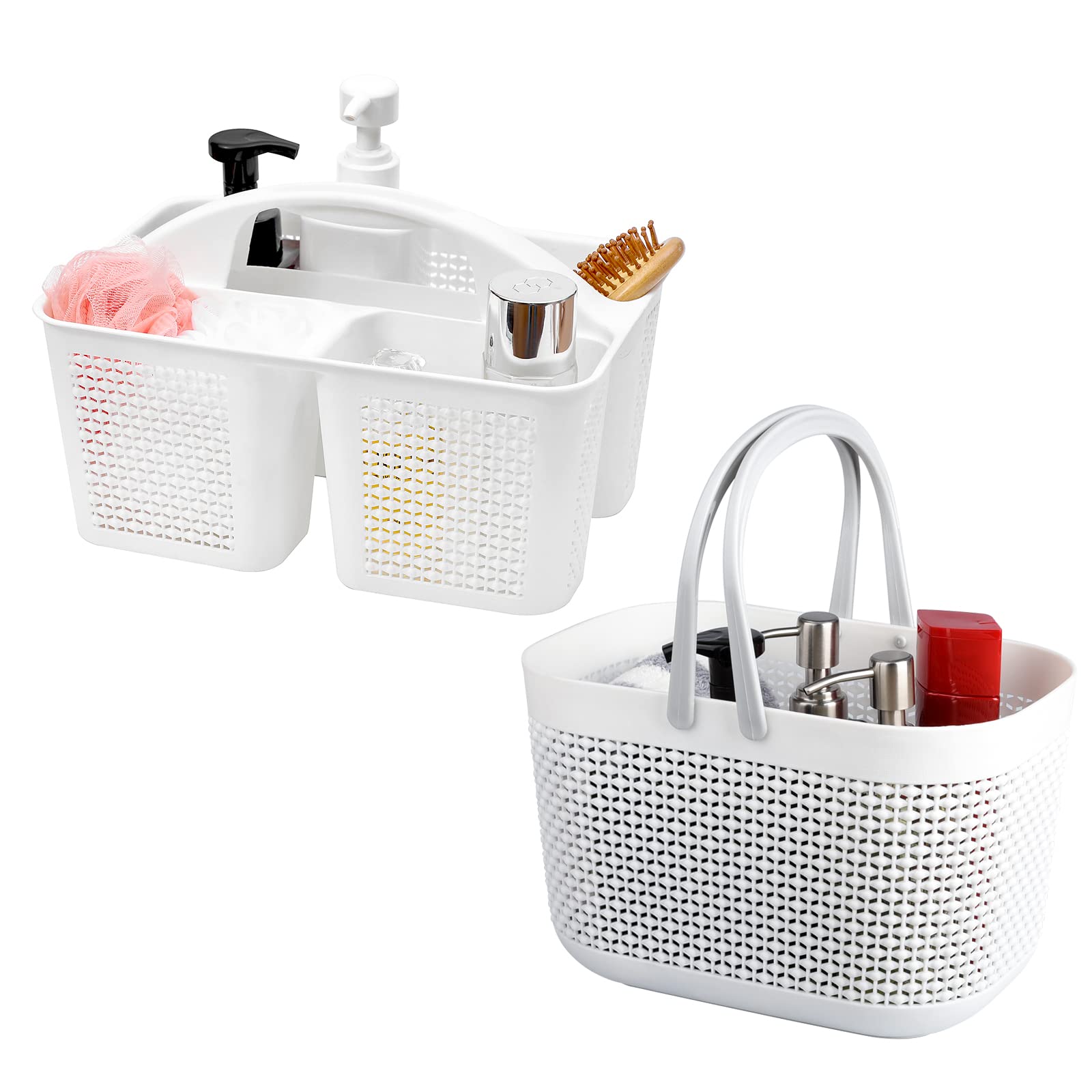 UUJOLY Plastic Portable Shower Caddy Basket Bucket Cleaning Shower Basket with Handle Compartments Storage Basket Organizer for Bathroom