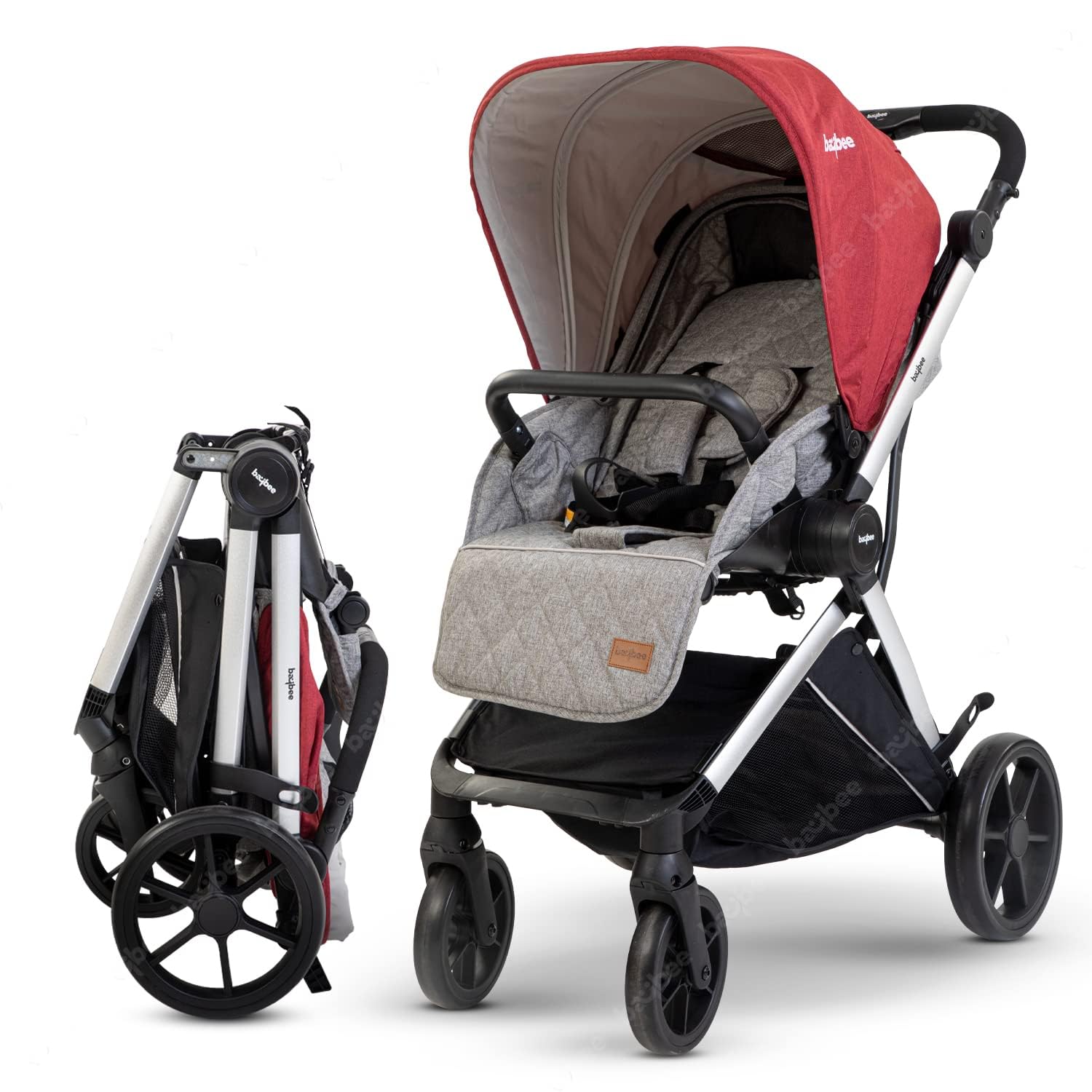 Baybee Baby Stroller Pram for 0-3 Years | Reversible Seat, Canopy, 3-Position Recline, Large Wheels, Lightweight Aluminium Frame | Baby Pram for Boys & Girls (Silver)-image-33