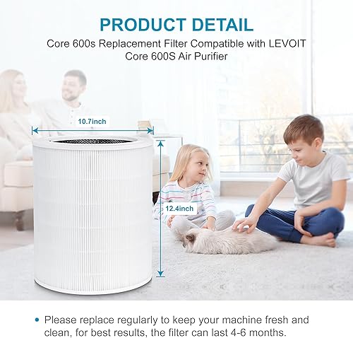 Miniatura 6 de Paquete de 1 filtro de repuesto Core 600S compatible con el purificador de aire LEVOIT Core 600S-RF, filtro de carbón activado 3 en 1 True HEPA,