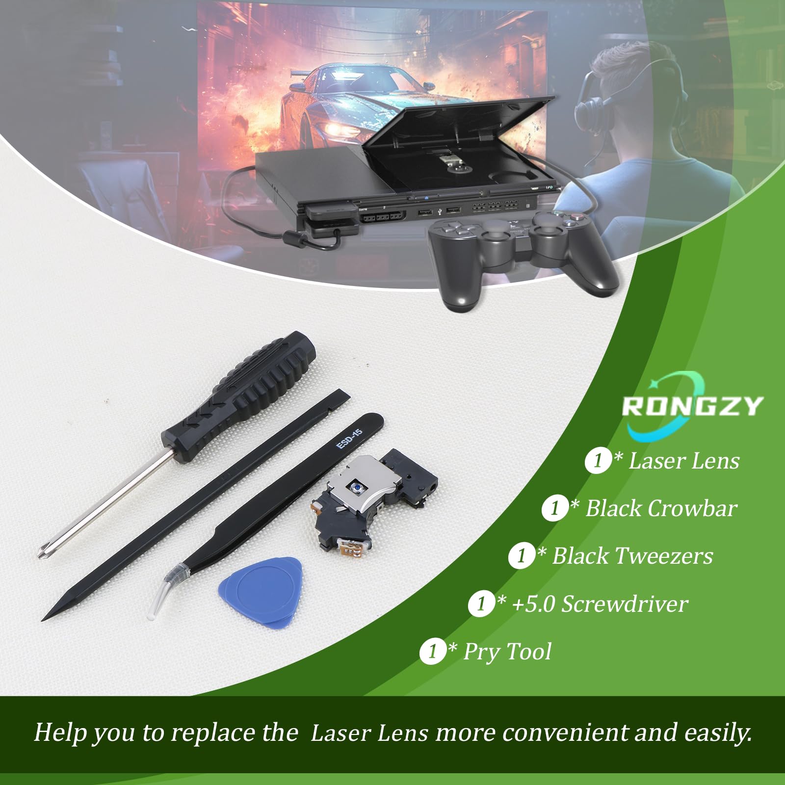 RongZy PVR-802W Laser Lens for PS2 Slim 7W 9W Lente Laser di Ricambio per PS2 Slim Lente Laser Console Ricambio Sostitutiva con Strumenti di Riparazione